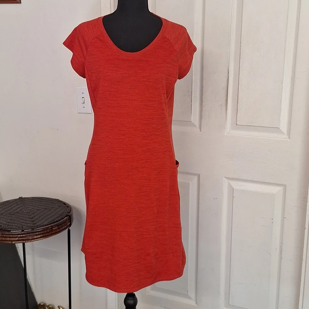 Toad & Co Coral Red Orange Cap Sleeve Dress Size Small Front Pockets